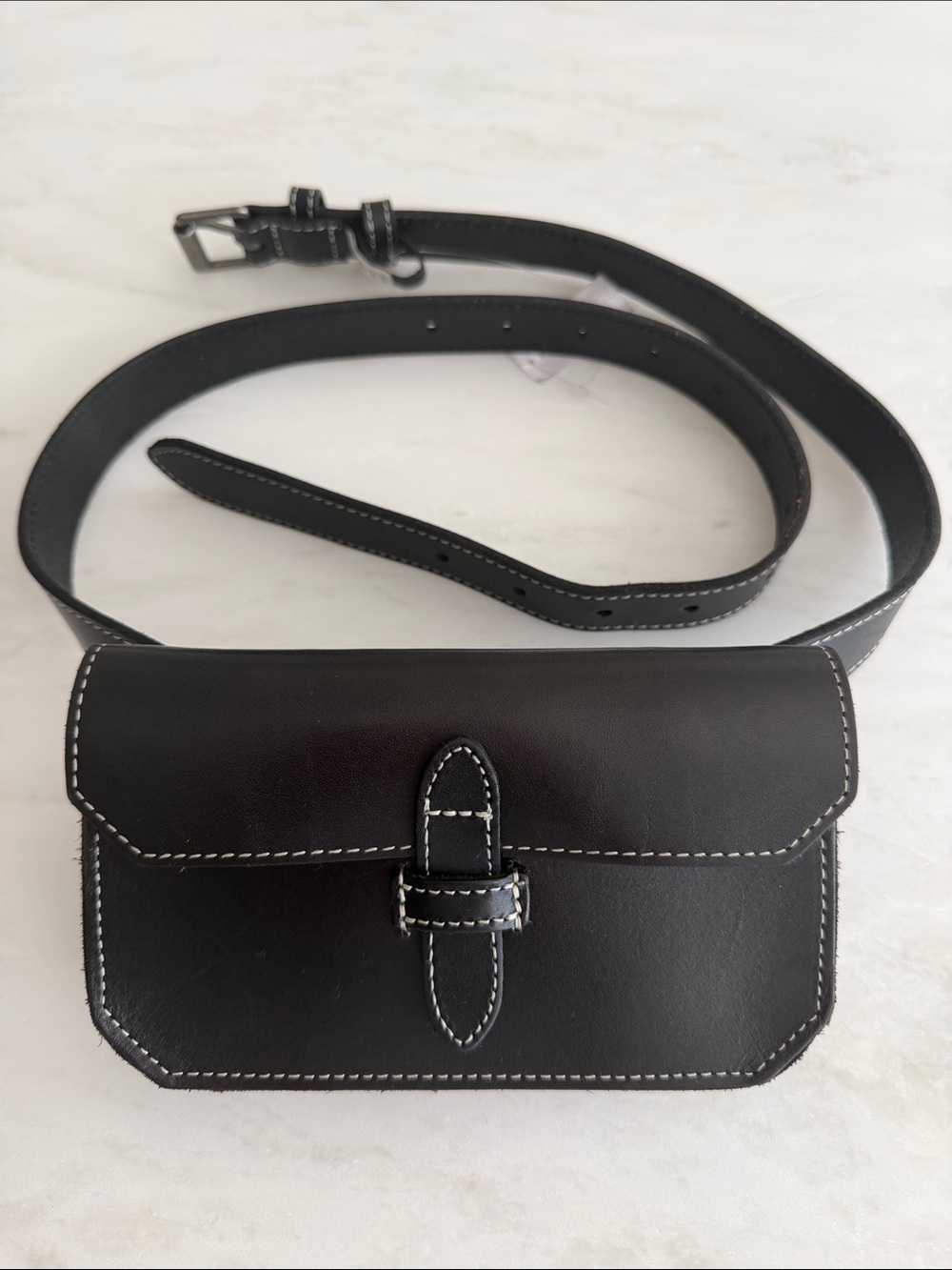 BR Black Leather Belt Bag, Contrast Stitching can wear belt/bag alone OS NWT